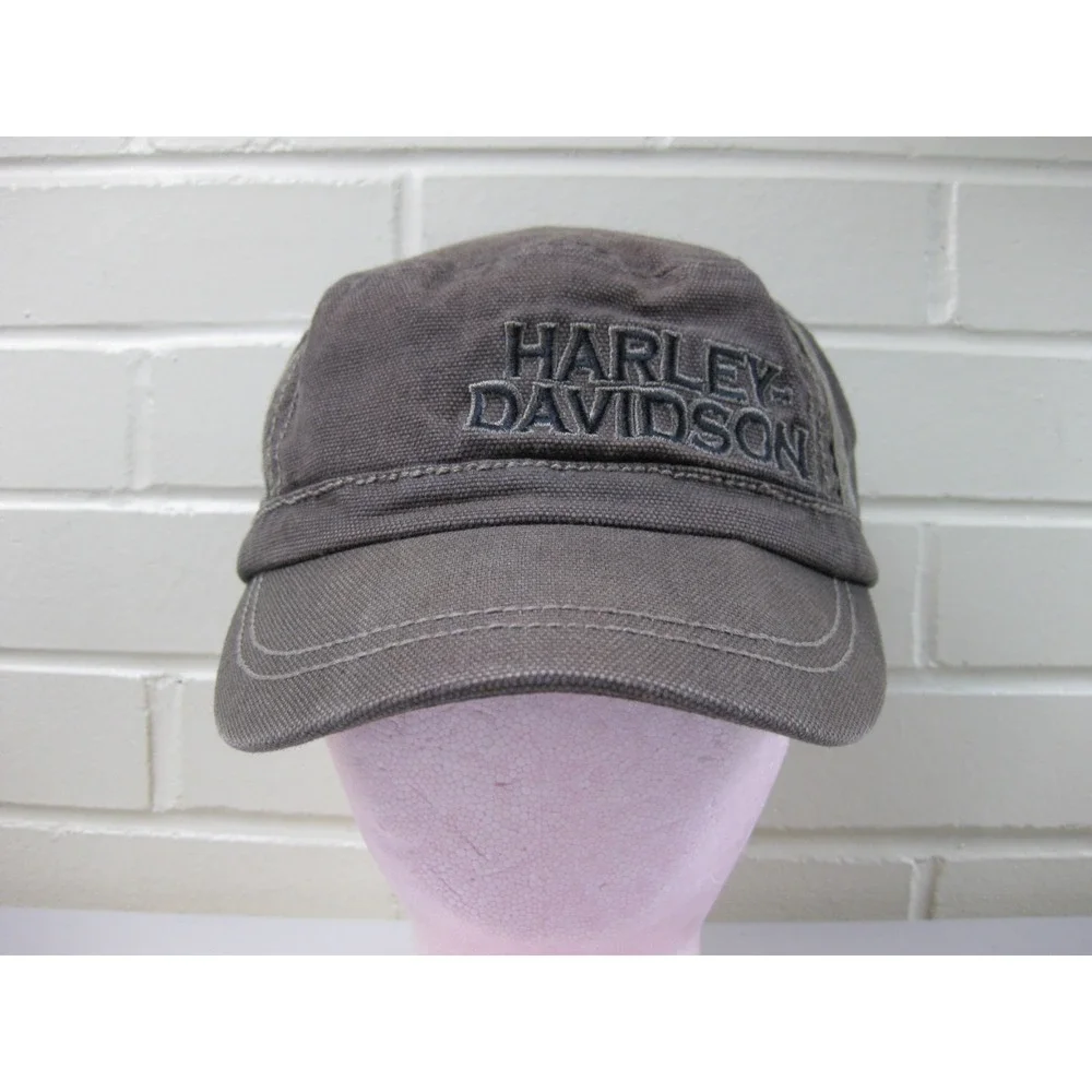 Harley Davidson Canvas Cadet Cap Short Bill Baseball Hat Adjustable Strapback
